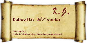 Kubovits Jávorka névjegykártya